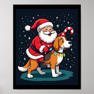 Beagle Xmas Lighting Santa Riding Beagle Dog Chris Poster