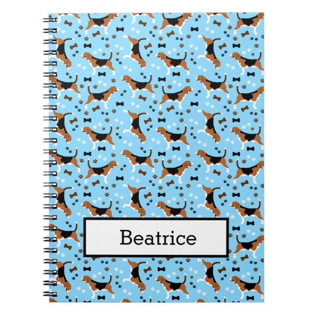 Beagles Hound Dog Paw Print Blue Notebook (Front)