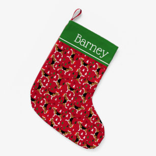 Beagles in Santa Hats Christmas Holiday Pattern  Small Christmas Stocking