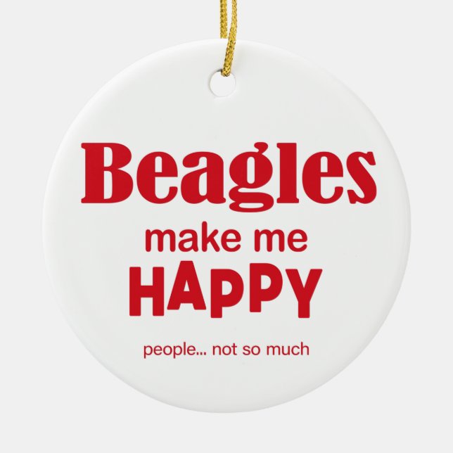 Beagles Make Me Happy Ceramic Tree Decoration (Front)