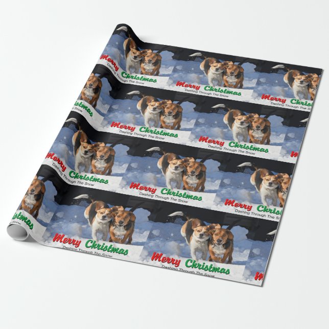 Beagles Merry Christmas Dashing Through The Snow Wrapping Paper (Unrolled)