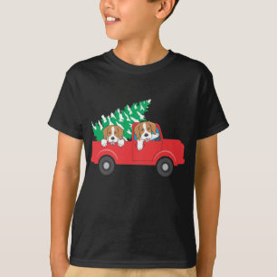 Beagles Riding A Red Truck Beagle Dog Christmas T-Shirt