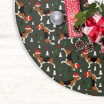 Beagles Santa Hat Christmas Tree Pattern Brushed Polyester Tree Skirt<br><div class="desc">This cute pattern features our Beagles wearing Santa Hats with green and white Christmas pine trees and holly berries over a dark green background. A great pattern for anyone that loves Beagle dogs.</div>