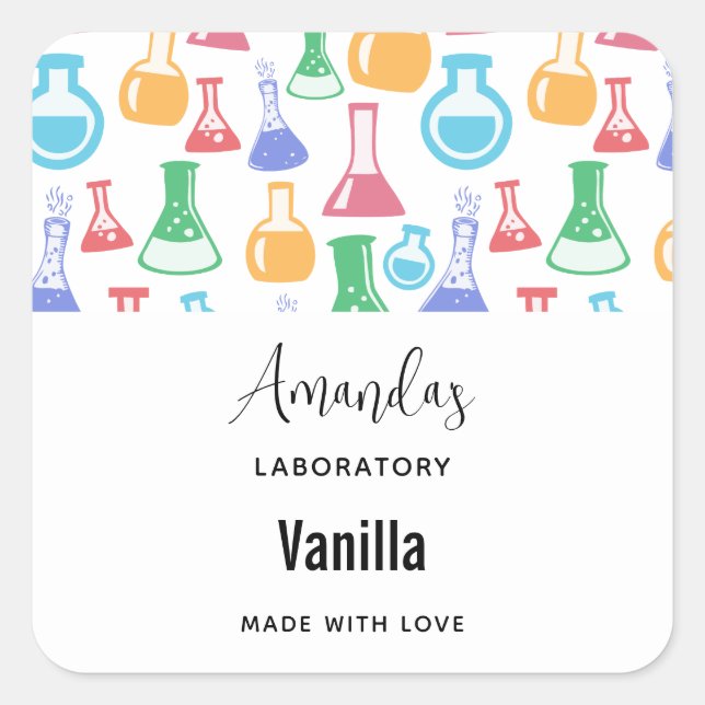 Beakers and Flasks Fun Pattern Candle Business Square Sticker (Front)