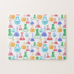 Beakers and Flasks Fun Science Pattern Jigsaw Puzzle<br><div class="desc">A puzzle with a fun and colourful pattern. Research scientist vibe with beakers and flasks of different shapes and sizes in bright happy colours.</div>