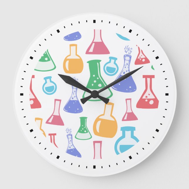 Beakers and Flasks Fun Science Pattern Large Clock (Front)