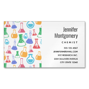 Beakers and Flasks Fun Science Pattern Magnetic Business Card