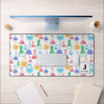 Beakers and Flasks Fun Science Pattern Monogram  Desk Mat<br><div class="desc">Desk mat with a fun and colourful pattern. Research scientist vibe with beakers and flasks of different shapes and sizes in bright happy colours.</div>