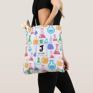 Beakers and Flasks Fun Science Pattern Monogram Tote Bag