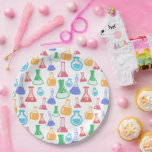 Beakers and Flasks Fun Science Pattern Paper Plate<br><div class="desc">Paper plates with a fun and colourful pattern. Research scientist vibe with beakers and flasks of different shapes and sizes in bright happy colours.</div>