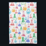 Beakers and Flasks Fun Science Pattern Tea Towel<br><div class="desc">Kitchen towel with a fun and colourful pattern. Research scientist vibe with beakers and flasks of different shapes and sizes in bright happy colours.</div>
