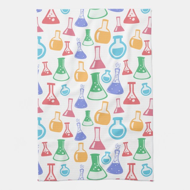 Beakers and Flasks Fun Science Pattern Tea Towel (Vertical)