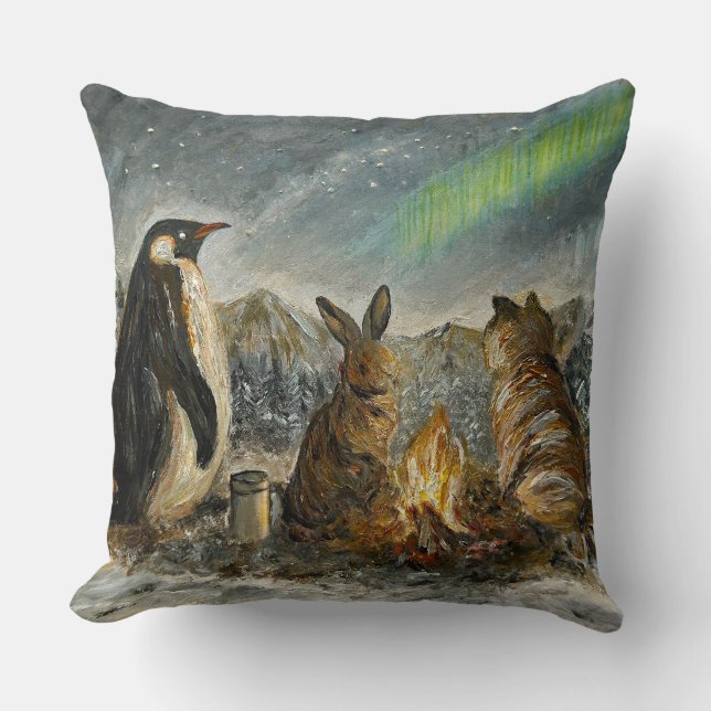 Beam Lingering Whimsical Aurora Animals Painting Cushion (Front)