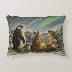 Beam Lingering Whimsical Aurora Animals Painting Decorative Cushion
