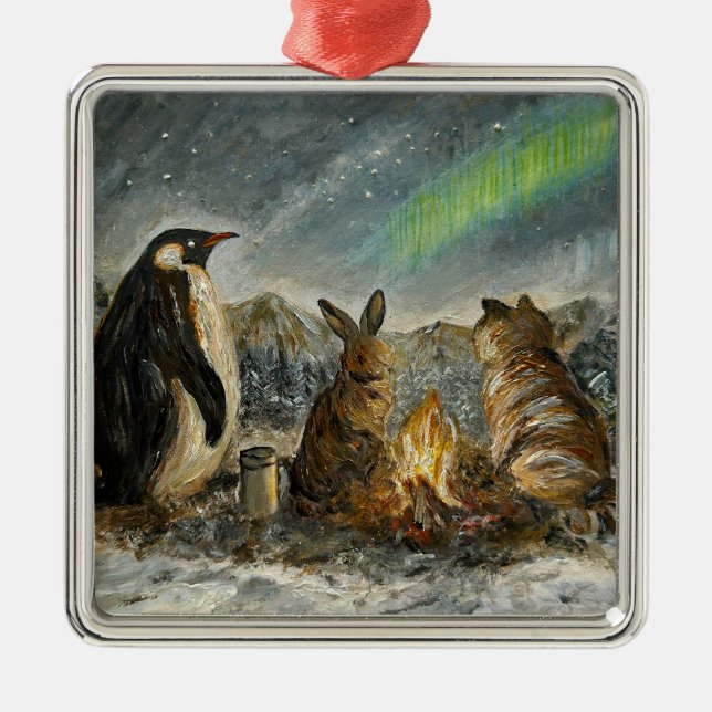 Beam Lingering Whimsical Aurora Animals Painting Metal Tree Decoration (Front)
