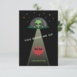 Beam Me Up UFO Kids Valentine Card Black & Red