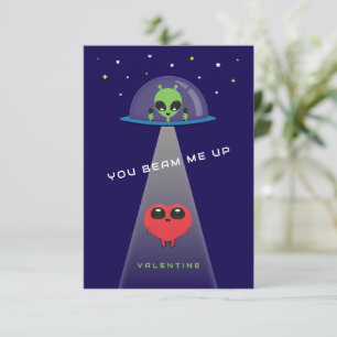 Beam Me Up UFO Kids Valentine Card   Blue & Red