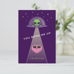 Beam Me Up UFO Kids Valentine Card Purple & Pink