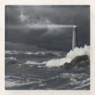 Beam of Light Shining into Stormy Ocean Glass Coaster