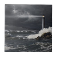 Beam of Light Shining into Stormy Ocean