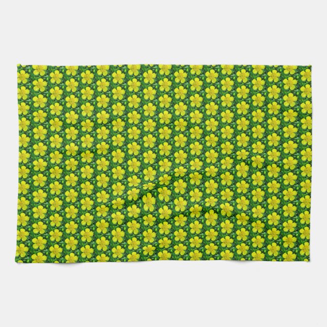 Beaming Buttercup Flower. Tea Towel (Horizontal)