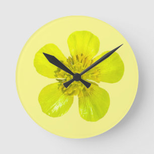 Beaming Buttercup Flower - transparent. Round Clock