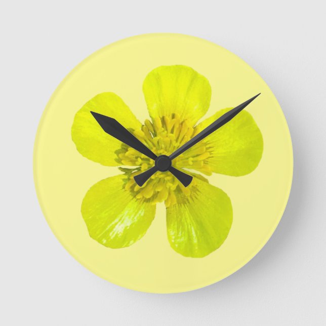 Beaming Buttercup Flower - transparent. Round Clock (Front)