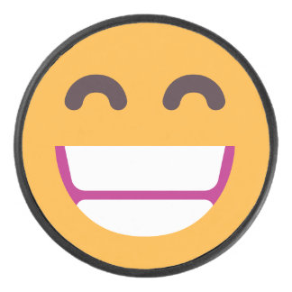 Beaming Face Smiling Eyes Cute Custom Colours Emoj Hockey Puck