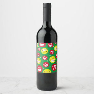 Beaming Face Smiling Eyes Emojis Green Red Custom Wine Label