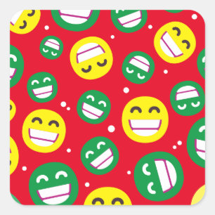 Beaming Face Smiling Eyes Emojis Red Green Custom Square Sticker