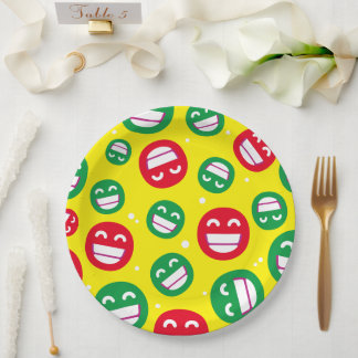 Beaming Face Smiling Eyes Emojis Red Green Yellow Paper Plate