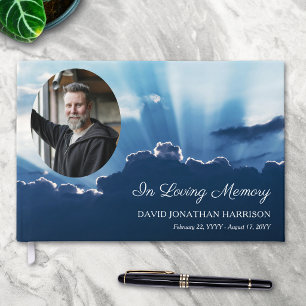 Beams of Light Oval Photo In Loving Memory Funeral Guest Book