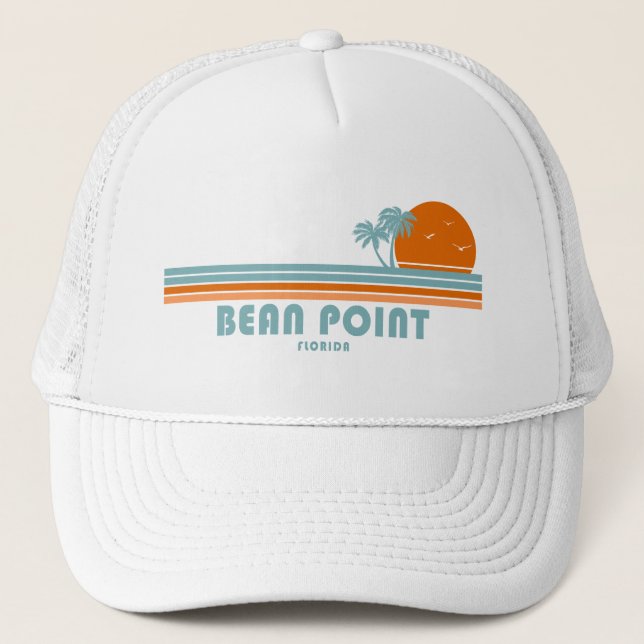 Bean Point Beach Florida Sun Palm Trees Trucker Hat (Front)