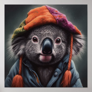 Beanie Bunch Koala Patchwork Hat Art Poster