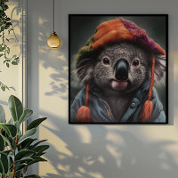 Beanie Bunch Koala Patchwork Hat Art Poster