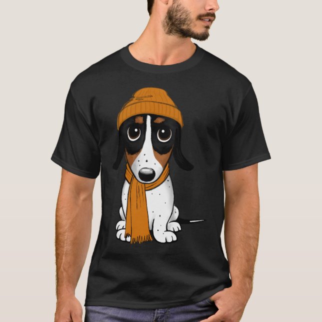 Beanie Dog - Piebald Dachshund - Cute Hipster T-Shirt (Front)