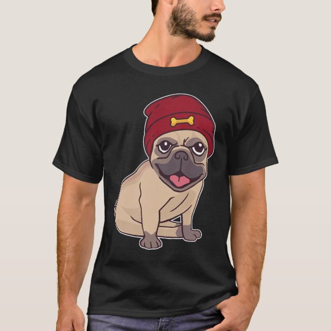Beanie Hat Pug Classic  23 T-Shirt (Front)
