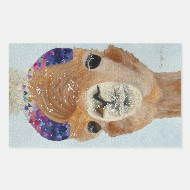Beanie Llama Rectangular Sticker (Front)