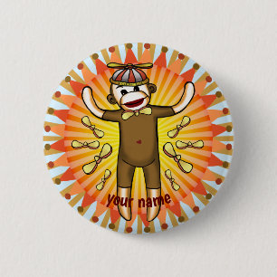 Beanie Sock Monkey  6 Cm Round Badge