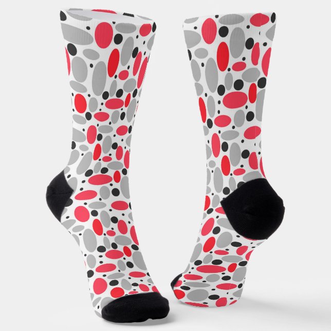beans and peas retro red grey white pattern socks (Angled)