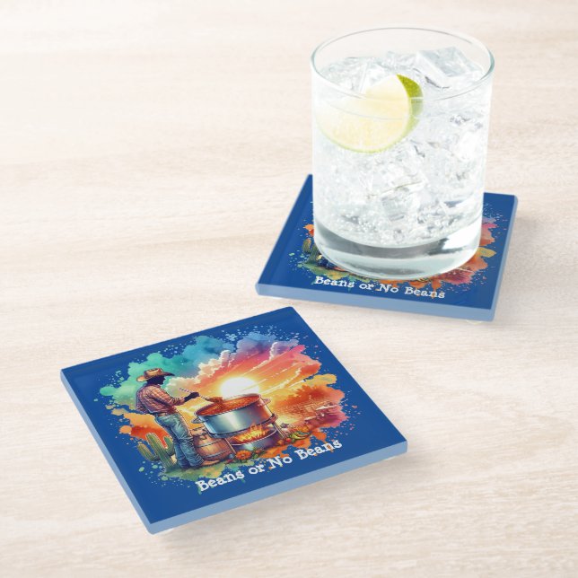 Beans or No Beans Chilli Cooking Cowboy 1 Glass Coaster (Angled)