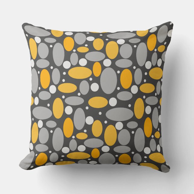beans peas sixties retro pattern grey  yellow  dar cushion (Front)