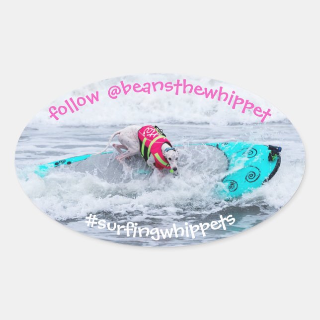 Beans The Whippet Surfdog Oval Sticker (Front)