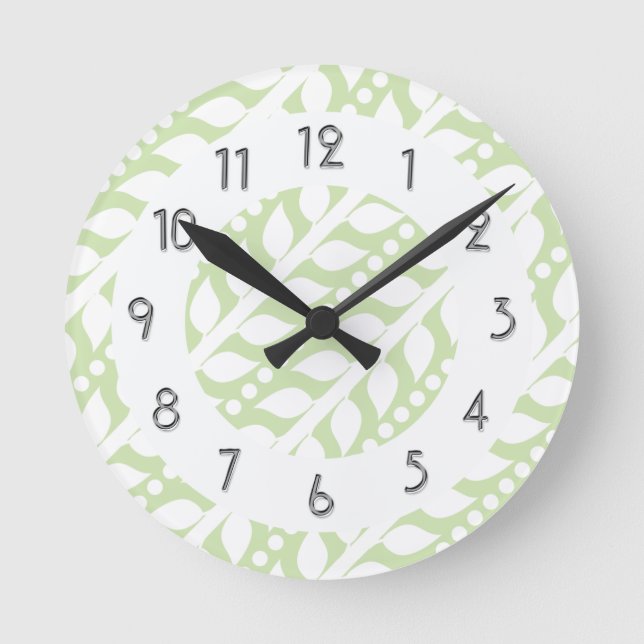 Beanstalk Leaves and Dots - Lime White Round Clock (Front)
