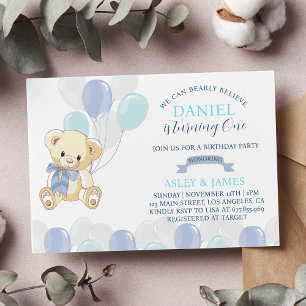 Bear 1st Birthday Invitation Teddy Bear Balloon
