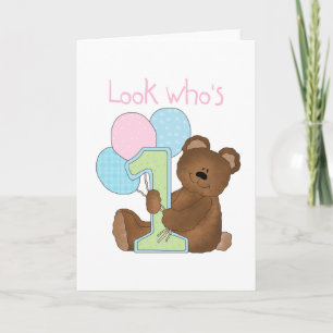 Bear 1st Birthday Pink Tshirts and Gifts Card