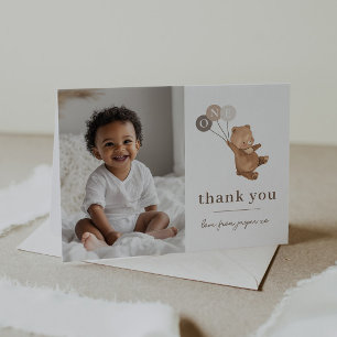 Bear 3 Brown Balloons Photo Thank You Card
