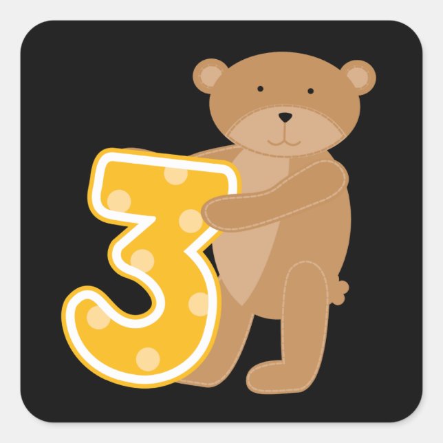 Bear 3rd Birthday T-shirts and Gifts Square Sticker (Front)