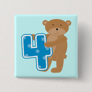 Bear 4th Birthday Tshirts and Gifts 15 Cm Square Badge