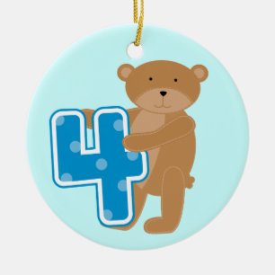 Bear 4th Birthday Tshirts and Gifts Ceramic Tree Decoration